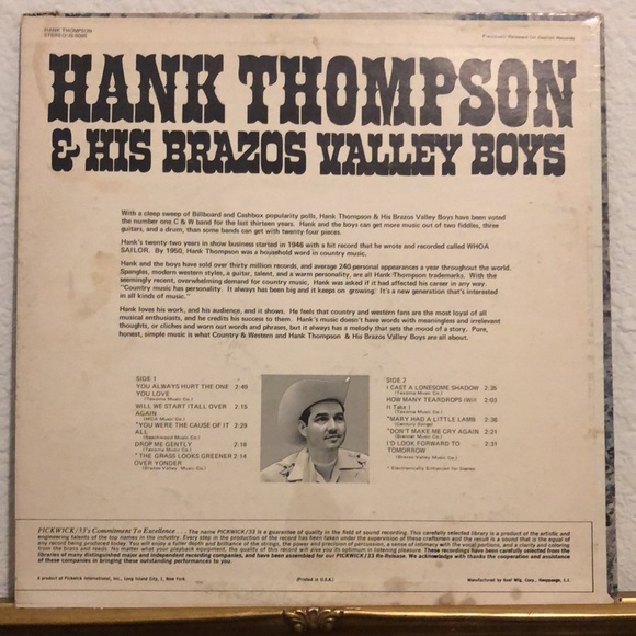 Hank Thompson You Always Hurt The One You Love Vinyl Lp - Picture 2 of 10